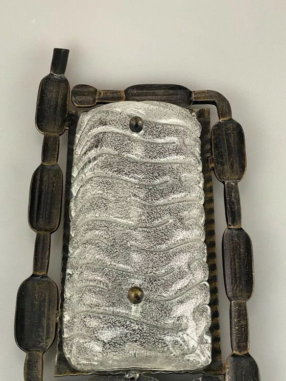 Image 1 of 60s 70s Brutalist Applique murale fer & verre Wall Lamp 60s 70s