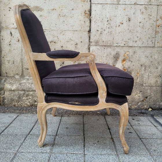 Image 1 of Chaise à la reine, style Louis XV / Provençal, chêne et garniture, XIXe siècle - France