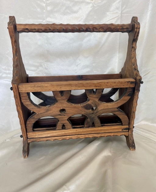 Porte-revue vintage en bois massif scultoree – Portogallo, années 70⎜Portariviste vintage – Legno massello intagliato – Portogal