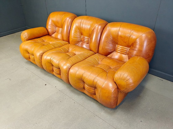 Image 1 of Mid Century italienisches Leder 3-Sitzer Sofa, 1970er Jahre