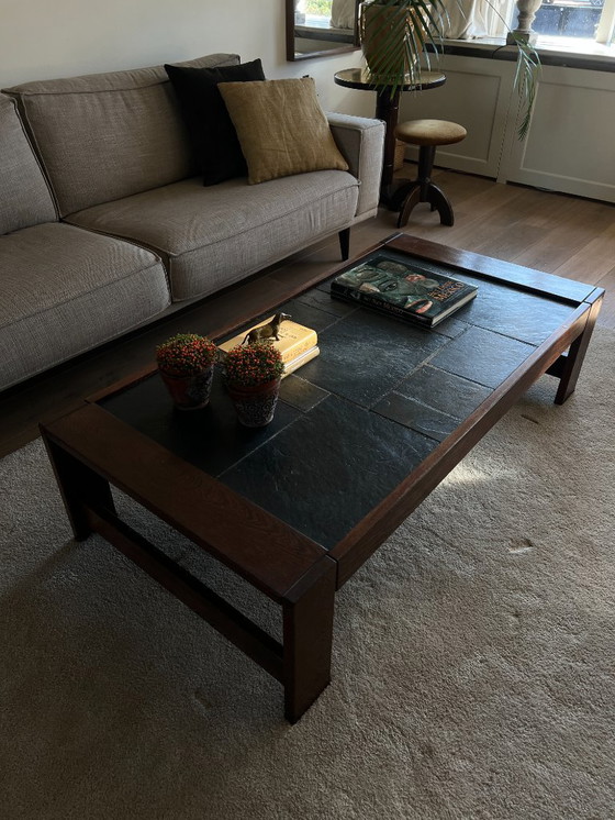 Image 1 of Brutalist salontafel Wenge natuursteen 70s Vintage 