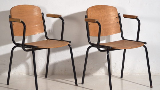 Industrial style chairs with armrests (c.1950). Set of 2 pieces – Armchairs, Iron, Industrieel (photo 3 of 10)