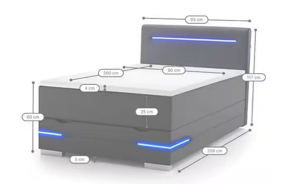 Image 1 of Dallas box spring with LED, USB, topper and storage space 90x200