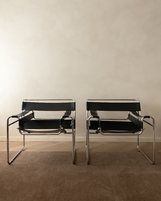 Wassily B3 Sessel von Marcel Breuer für Knoll International, 1970er, 2er-Set – Chrome, Leather (photo 2 of 23)