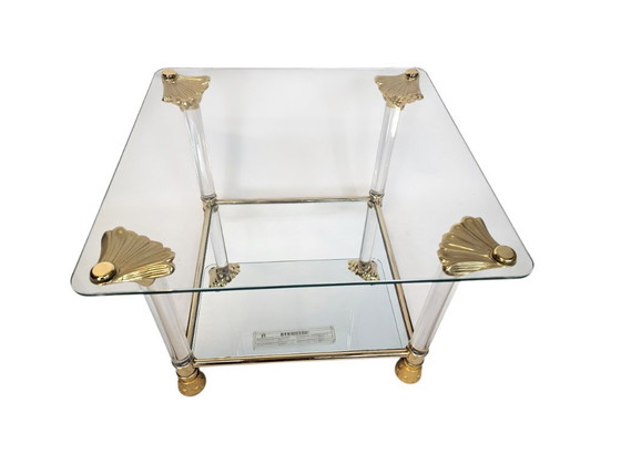 Image 1 of Table d'appoint - style Hollywood Regency - plaqué or - laiton - années 70