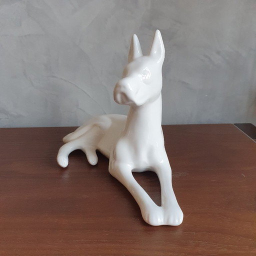 Vintage Deense Dog Van Porselein Art Deco