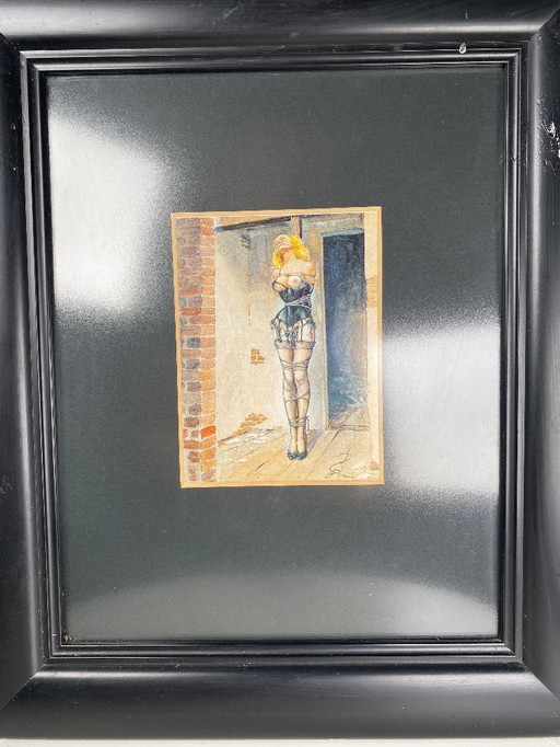 Kinky Vintage BDSM Framed Art Print -Sweet Gwendoline Bondage Wall Art by John Willie - Large Retro Fetish Pin Up Black Frames