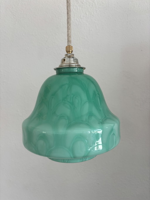 Suspension vintage portugaise en verre turquoise – hanglampen, Glass