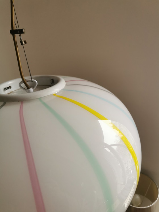 Image 1 of Large Candy Stripes Murano Vintage pendant light 