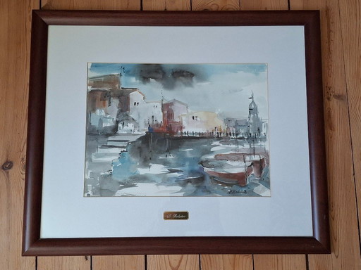 Origineel aquarel schilderij, gesigneerd door Dolors Bolanos, ingelijst.