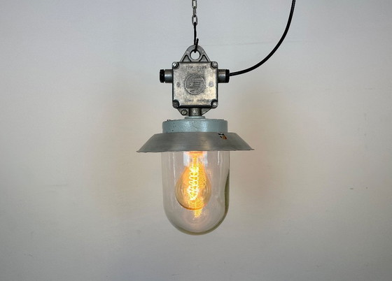 Image 1 of Industrial Aluminium Light with Clear Glass Cover from Elektrosvit, 1970s