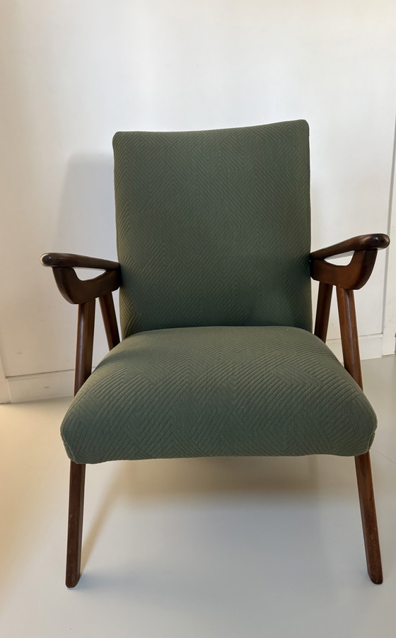 Image 1 of Poltrona vintage in teak rivisitata con il nuovo rivestimento Kvadrat Febrik