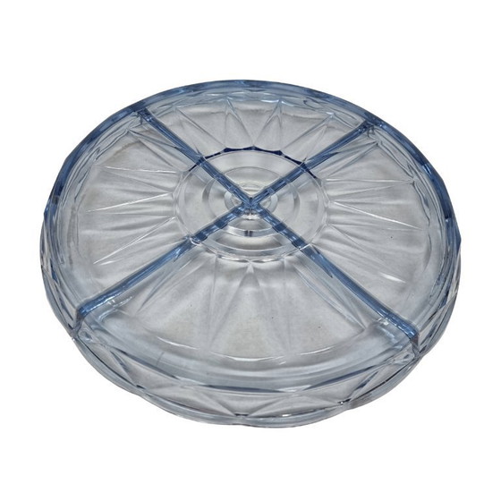 Image 1 of balance à compartiments en verre bleu vintage