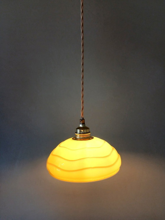 Image 1 of Set (2) Antique ceiling lamps in pastel brown/yellow color.