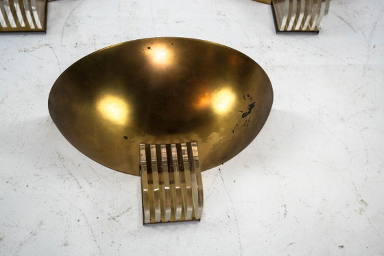 Image 1 of Set of three Italian Deco-style brass wall sconces, Italy 1970s