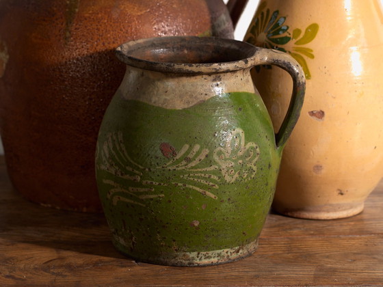 Set of 3 Antique Glazed Ceramic Jugs, Central Europe, circa 1920, Crockery, Brown (photo 2 of 14)