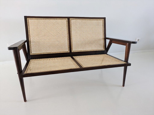 Handwoven vintage rattan lounge set, brand unknown, in excellent condition