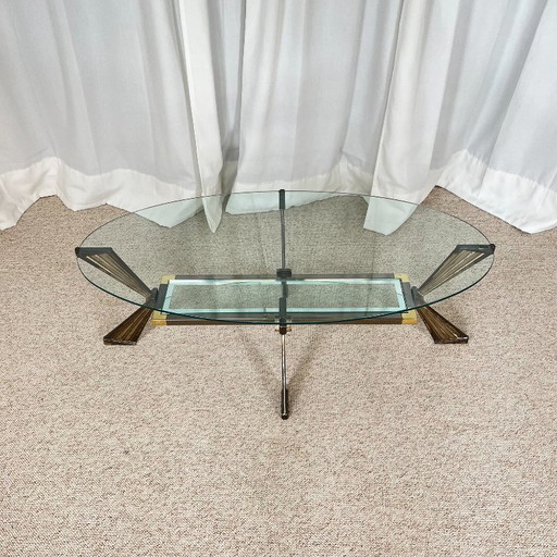 Vintage-Couchtisch aus italienischem Glas, Chrom und Messing, Hollywood Regency Stil, 1970er Jahre (photo 2 of 19)