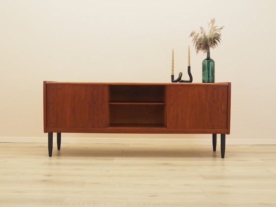 Credenza danese in teak degli anni '70 con ante scorrevoli e ripiani regolabili – Credenze, Legno (photo 3 of 12)