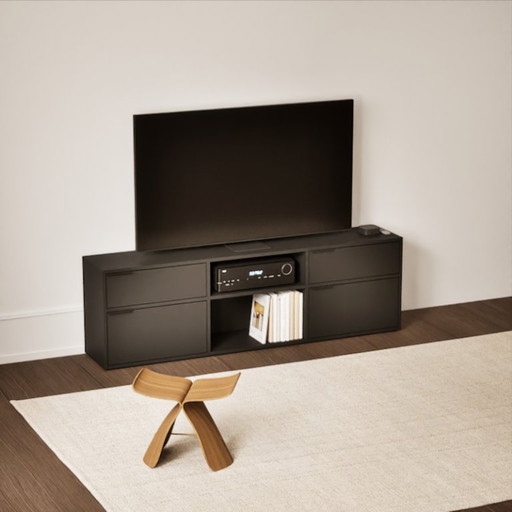 Tylko TV-Ständer in Mattschwarz mit Türen und Schubladen