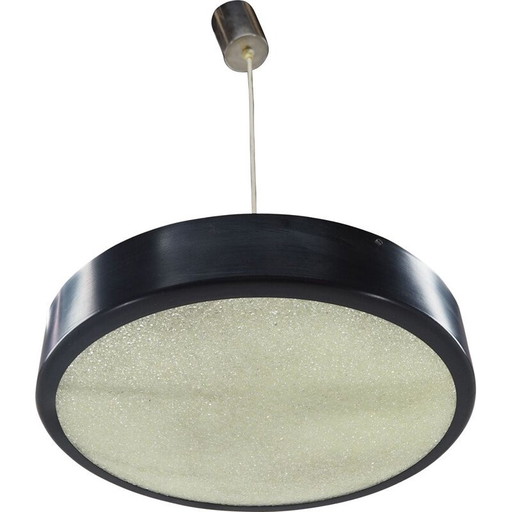 Lampadario vintage Ufo in metallo nero, Cecoslovacchia 1960