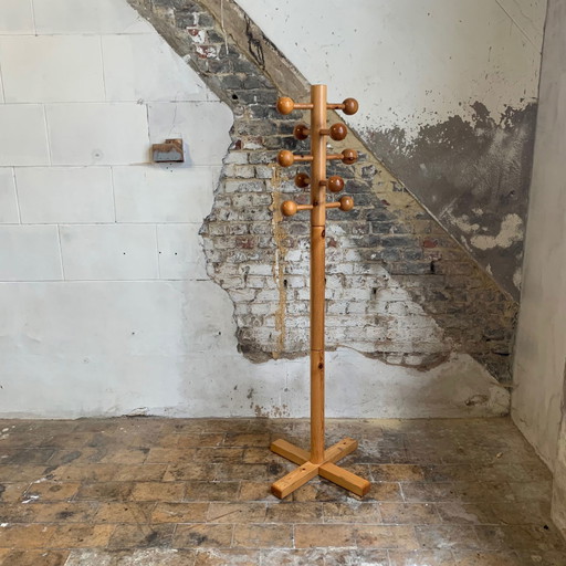 Solid pine coat rack from the 1970s, 10 hooks