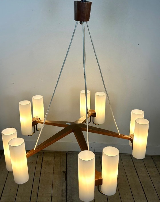 Lampadario Scandinavo Östen Kristiansson Per Luxus Svezia – 10 Luci – Anni '60 – Wood (photo 15 of 15)