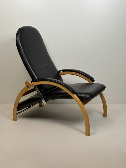 Fauteuil de lecture vintage scandinave Optima, Ingmar Relling pour Westnofa, cuir noir, structure en bois