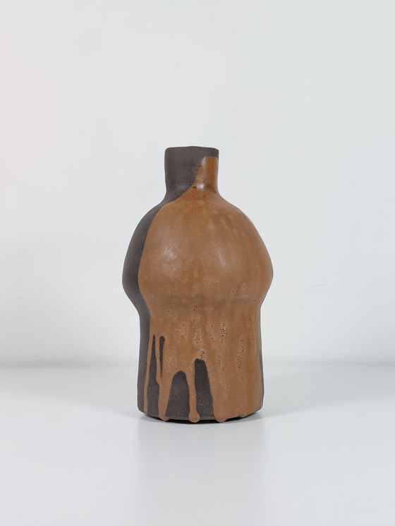 Image 1 of Vaso d'artista in ceramica vintage organica con smalto fluido, anni '80
