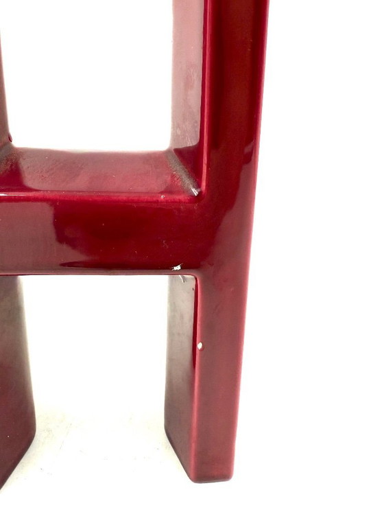 Image 1 of Jarrón solifleur de cerámica en forma de letra H roja de la era espacial, Marcel Radureau ca. 1970