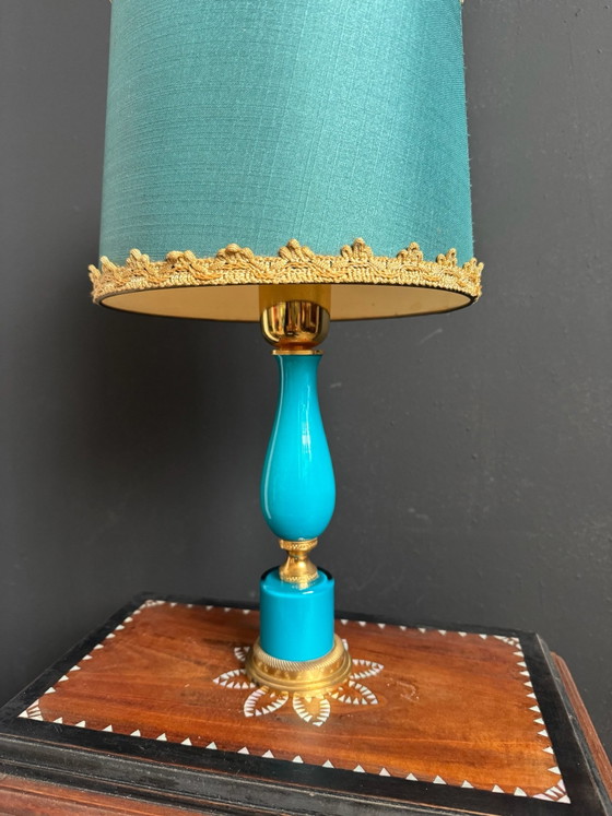 Lampe opaline turquoise laiton années 60, Verre (photo 13 sur 13)