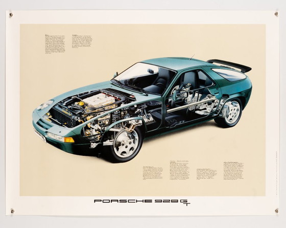 Image 1 of Porsche 928 GT in sezione – Poster originale vintage Porsche del 1990 – Arte automobilistica – 76x102 cm