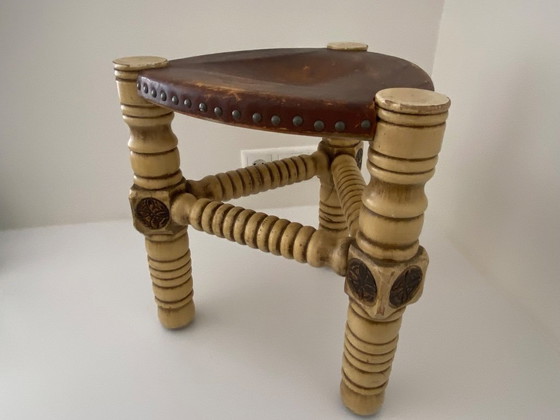 Image 1 of Vintage Brutalist style, handmade low stool in knight style, 1960s