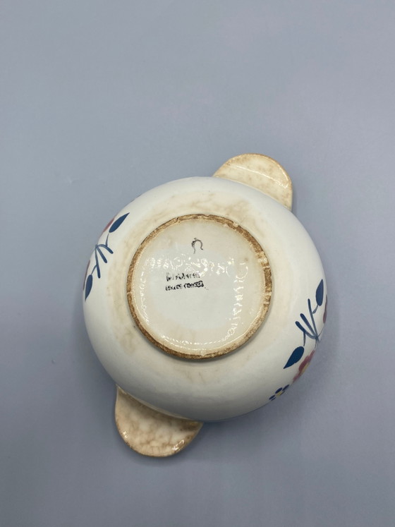 Salins faience kom met handvat – veelkleurige bloemversiering – circa – Servies (photo 5 of 5)