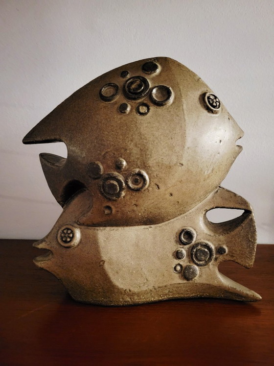 Brutalist ceramic fish sculpture, Emiel (Emmanuel) Laskaris (1960s/1970s), Signed, Decorative Objects (photo 2 of 8)