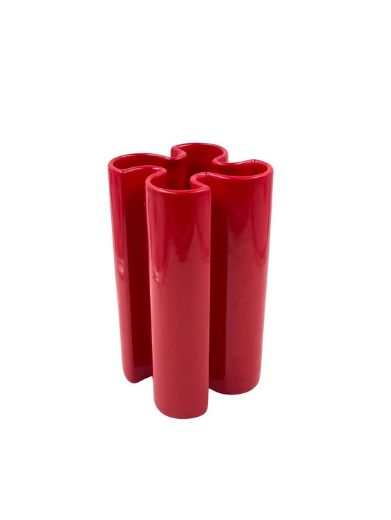 Image 1 of Franco Bettonica, vase en céramique rouge rare de l'âge de l'espace, Gabbianelli Italie vers 1970