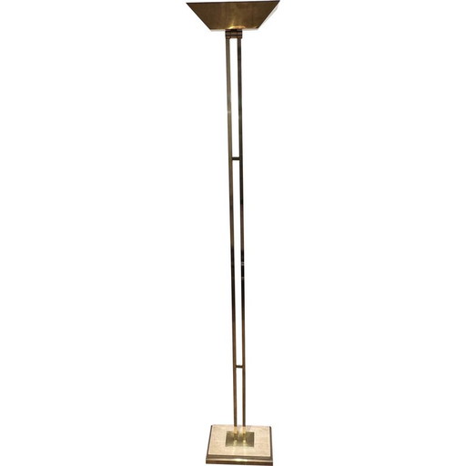Vintage parquet floor lamp in brass and travertine, France 1970