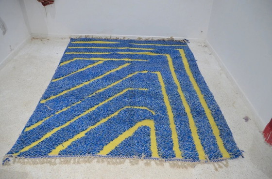 Image 1 of Luxuriöser Beni Mrirt Teppich XXL Blau & Gelb – Handgewebte Wolle (330×250 cm)