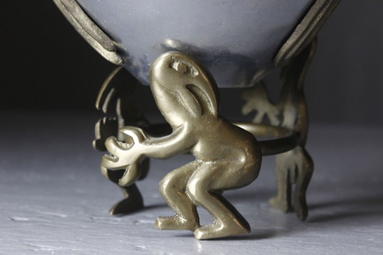 Image 1 of Skulpturale Schale, postmodernes Design, Messing & Aluminium, 1980er Jahre