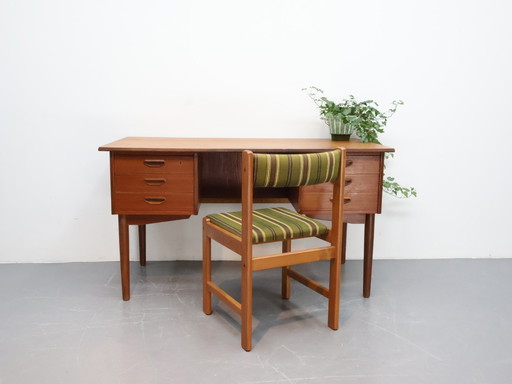 Dänischer Schreibtisch, doppelseitig, Vintage-Teakholz, 6 Schubladen