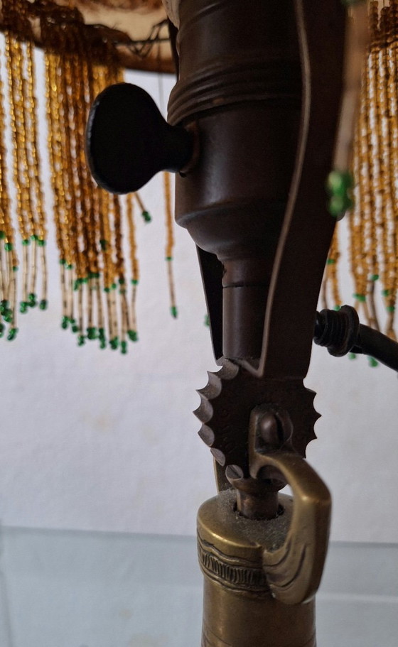 Image 1 of Antique Signed Reverse Painted Bronze Table Lamp, 1910-20