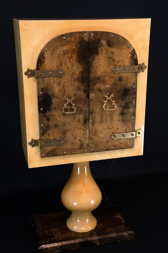Image 1 of Aldo Tura Mid-Century Modern Goatskin Parchment Bar Cabinet, Italy, 1960s