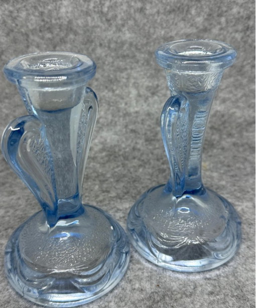 Candelieri in vetro Blue Bagley – art déco – set da 2