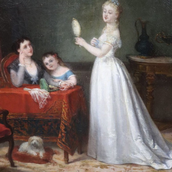 Image 1 of Scene Between Girls, Oil Painting on Canvas, Italy 19th Century