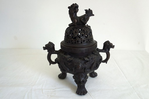 Grand Brule parfum/encens tripode décor dragon, Chine