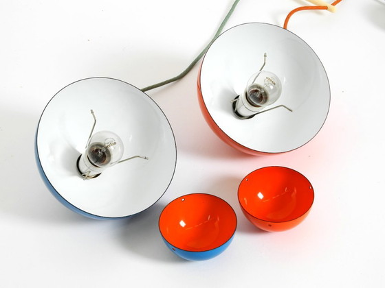 Image 1 of Original enamelled double shade Flower Pot pendant lamp by Verner Panton for Louis Poulsen Denmark