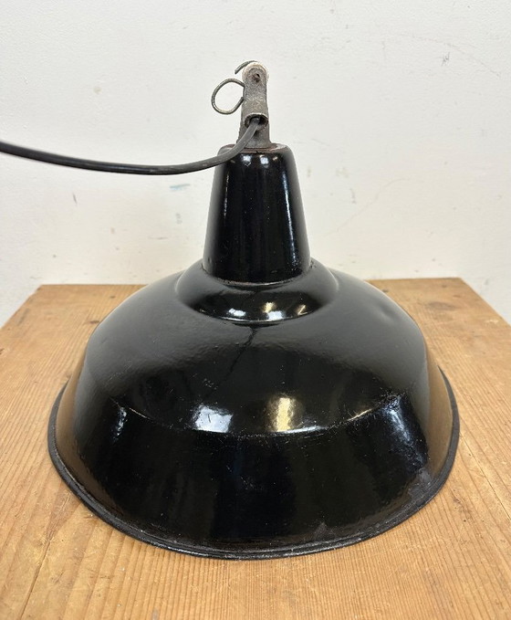 Image 1 of Industrial Black Enamel Factory Lamp with Cast Iron Top, 1960s