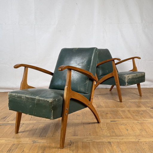 2x Jugoslawischer Ledersessel aus der Mitte des Jahrhunderts 1960er Jahre