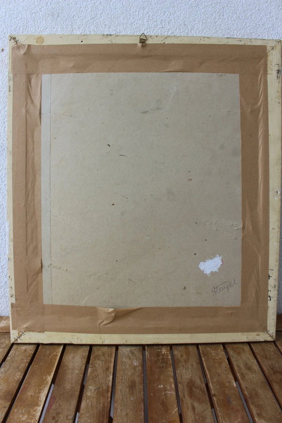 Image 1 of Ritratto a olio cubista/astratto d'epoca originale - Monogramma firmato