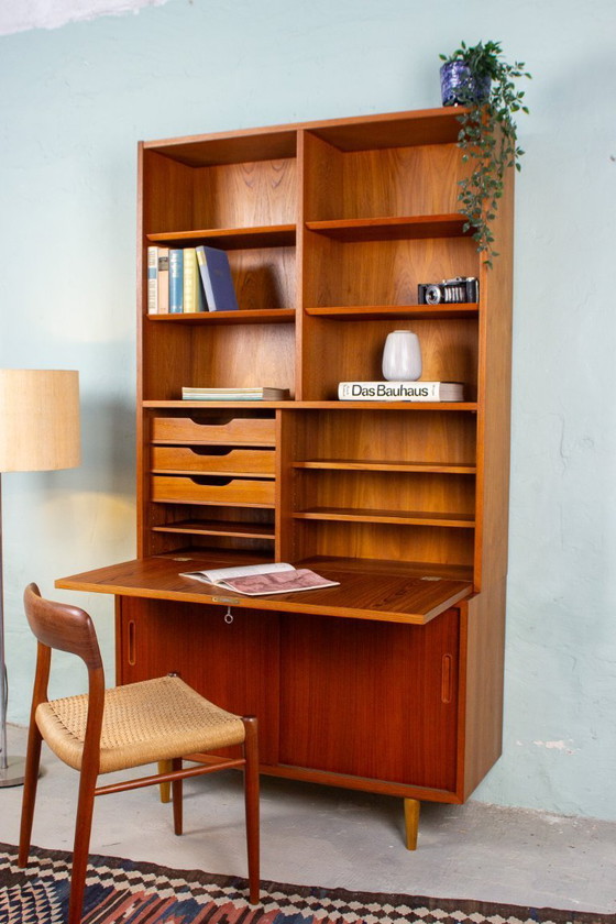 Image 1 of Vintage secretair bureau, dressoir, bijzettafel, teak, Hundevad bureau